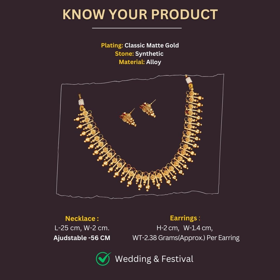 Classic Matte Gold Plated Jewellery Sets Measurement Image - Sasitrends