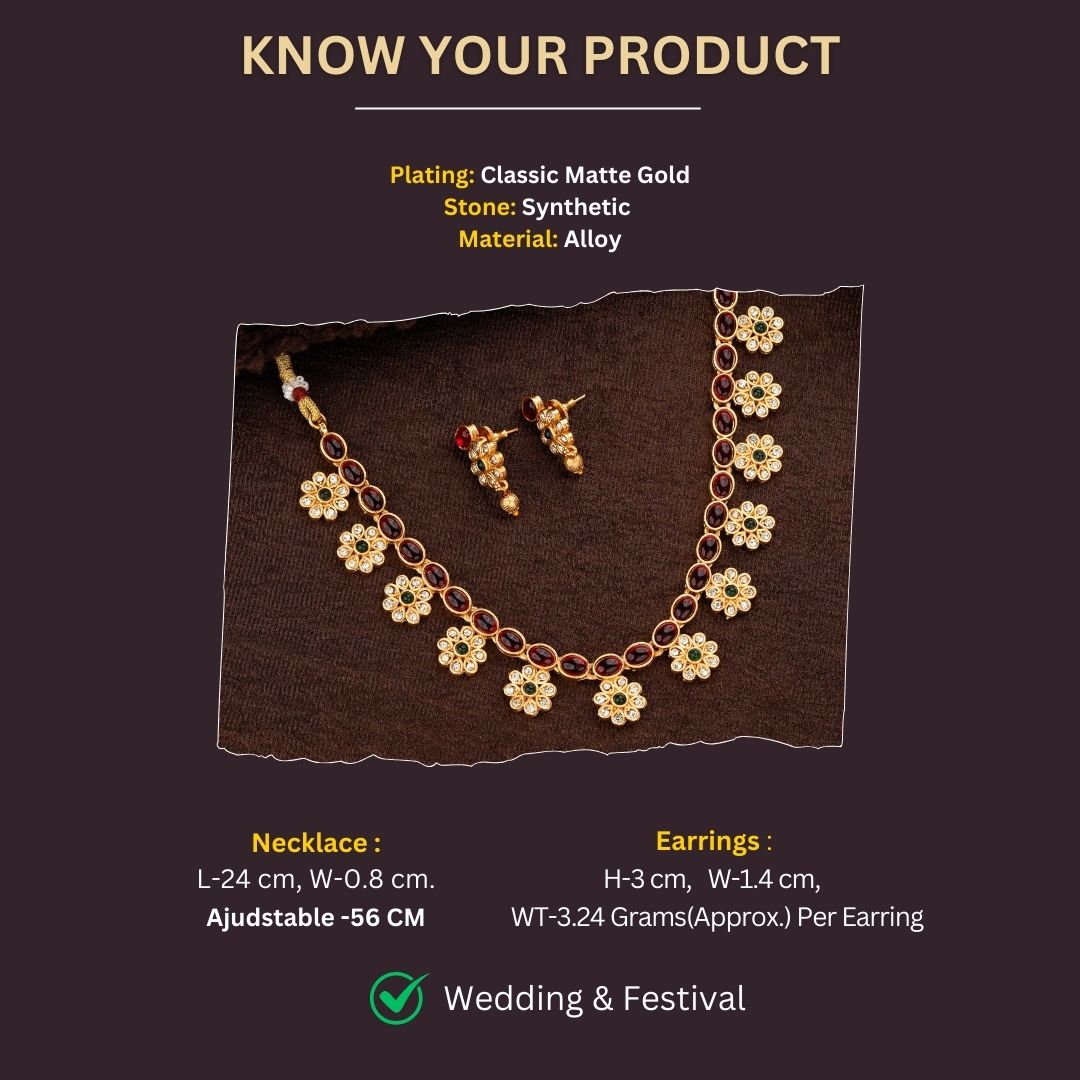 Classic Matte Gold Plated Jewellery Sets Measurement Image - Sasitrends