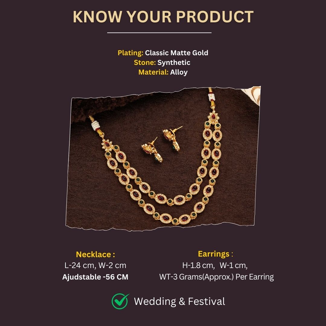 Classic Matte Gold Plated Jewellery Sets Measurement Image - Sasitrends