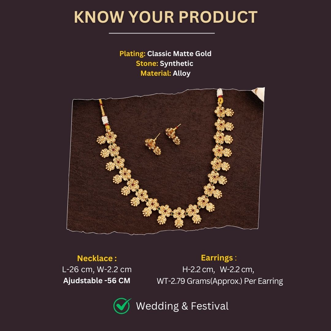 Classic Matte Gold Plated Jewellery Sets Measurement Image - Sasitrends