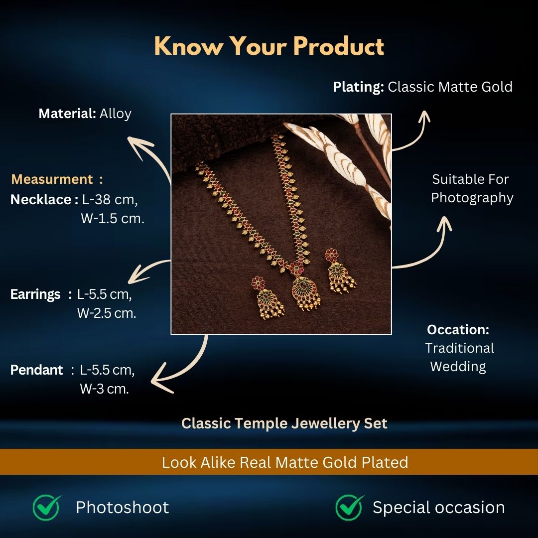 Classic Matte Gold Plated Jewellery Sets Measurement Image - Sasitrends