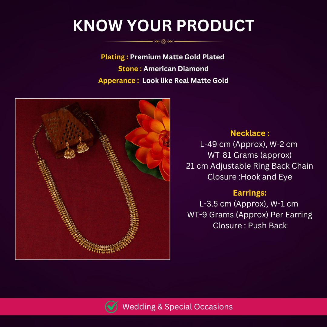 Matte Gold plated AD jewellery set Measurement Image - Sasitrends