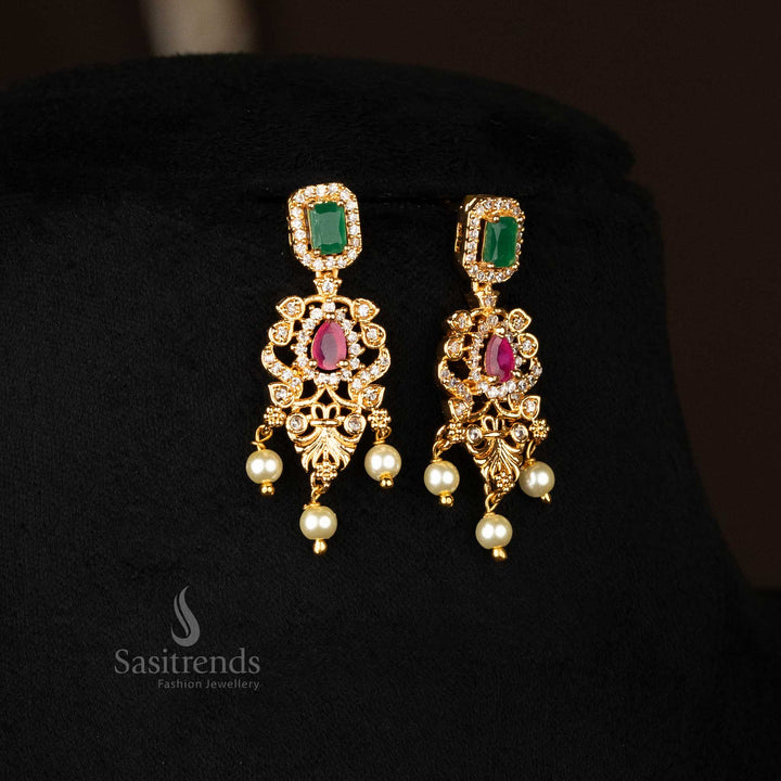 Party style with micro gold-plated floral pendant and pearl Earrings - Sasitrends