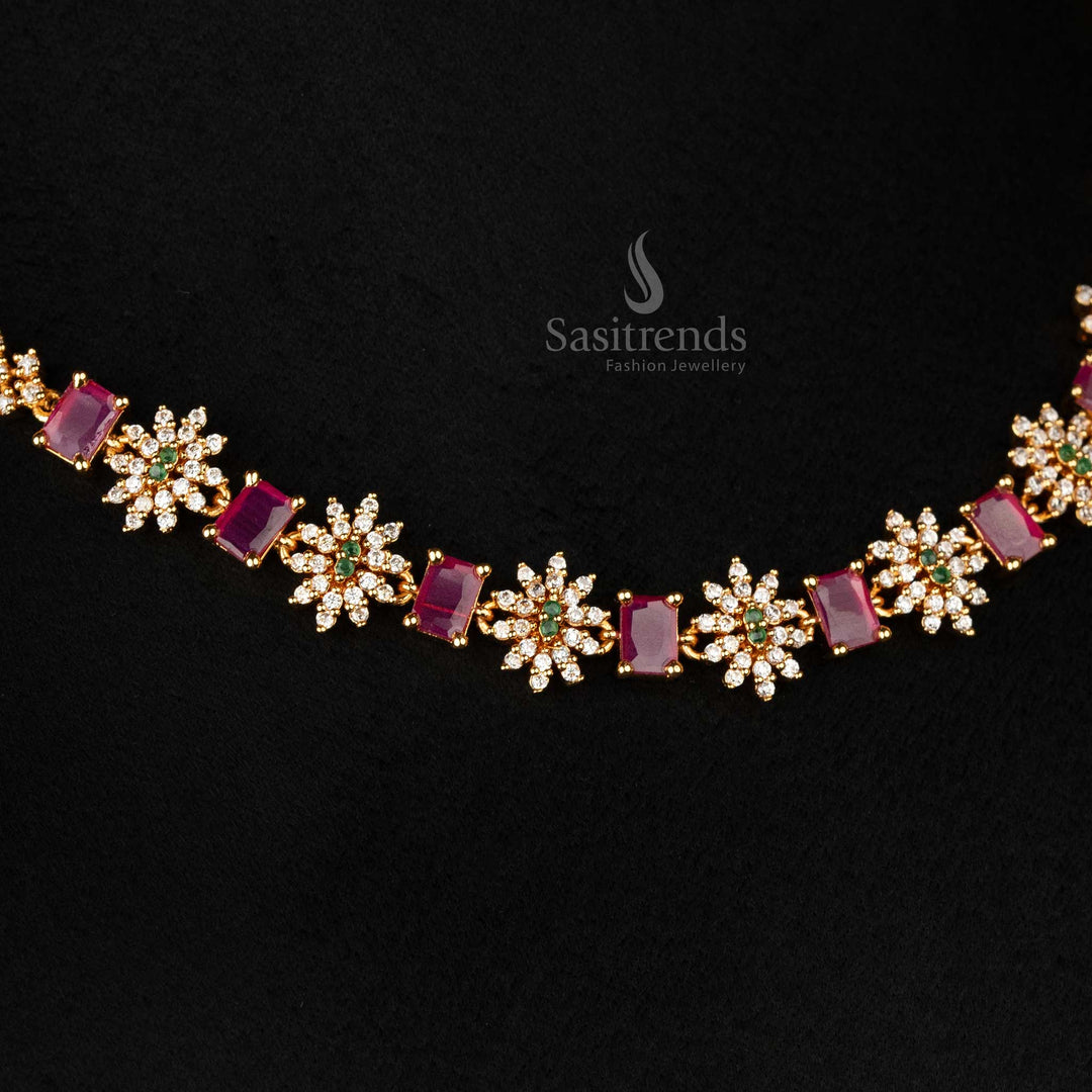 Gold plated pendant set with ruby and white gemstones -Sasitrends