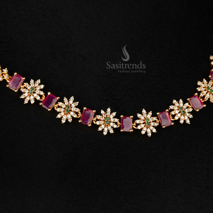 Gold plated pendant set with ruby and white gemstones -Sasitrends