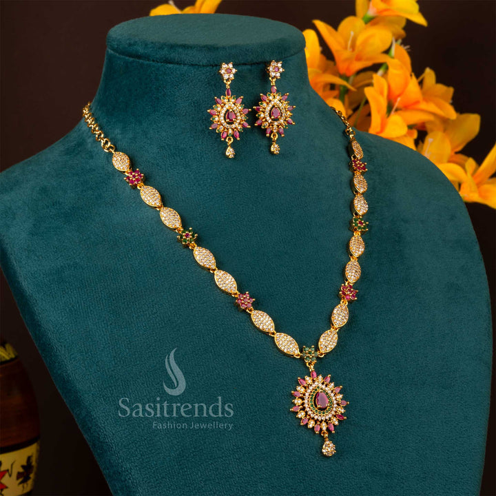 Sasitrends - Regal Elegance Multicolor AD Stone Necklace Jewellery Set with Micro Gold Plating