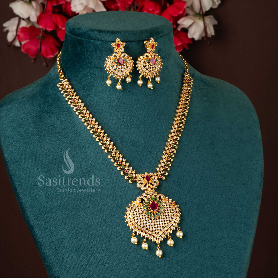 Traditional micro gold plated multi-color heart pendant jewellery set, crafted with bridal royalty and a stunning handcrafted finish - Sasitrends