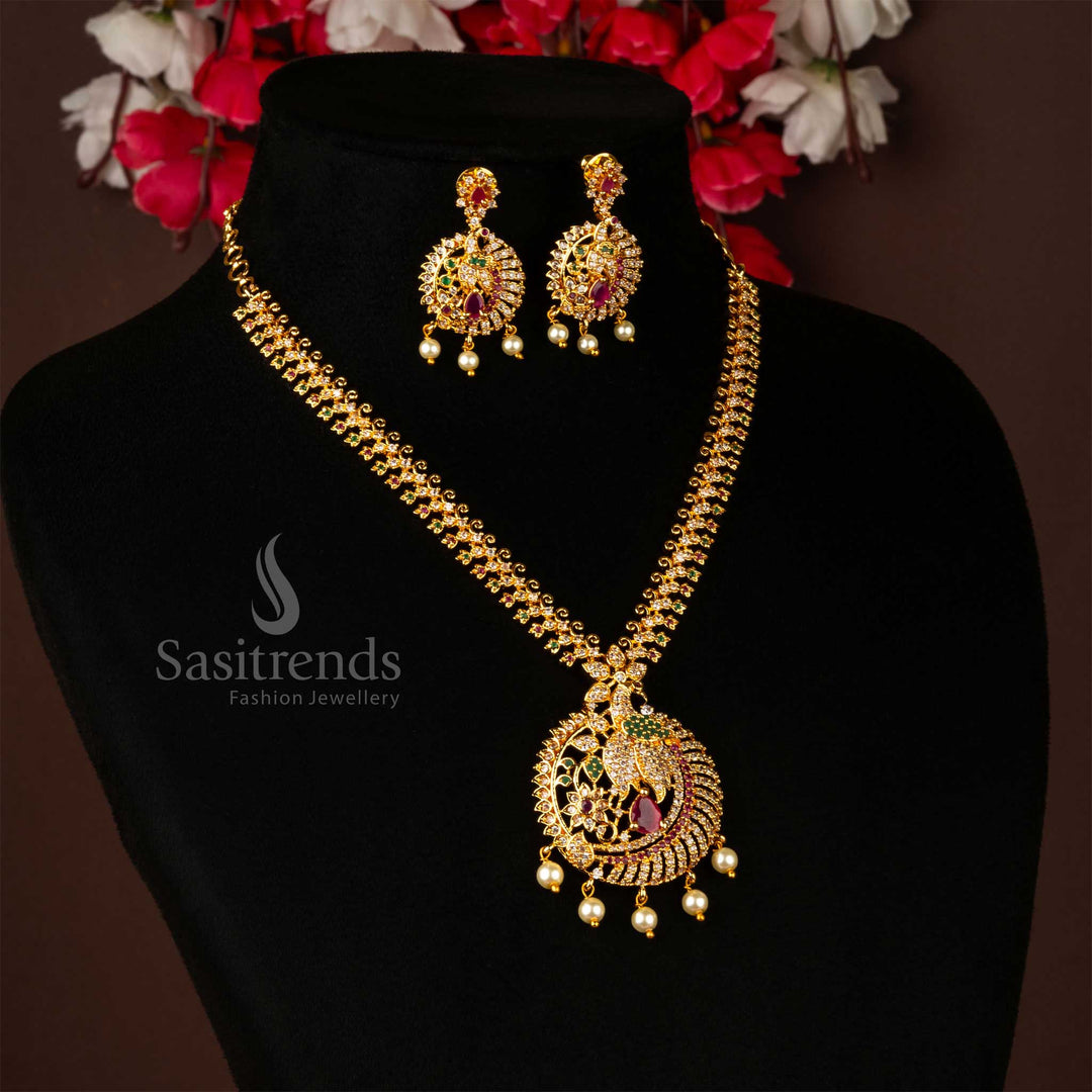 Exquisite Micro Gold Plated Peacock Pendant Jewellery Set with Earrings - Sasitrends