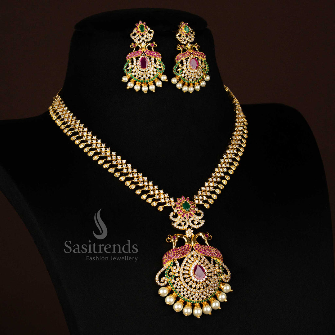 Multi Color Micro Gold Plated American Diamond Bridal Jewellery Combo - Sasitrends