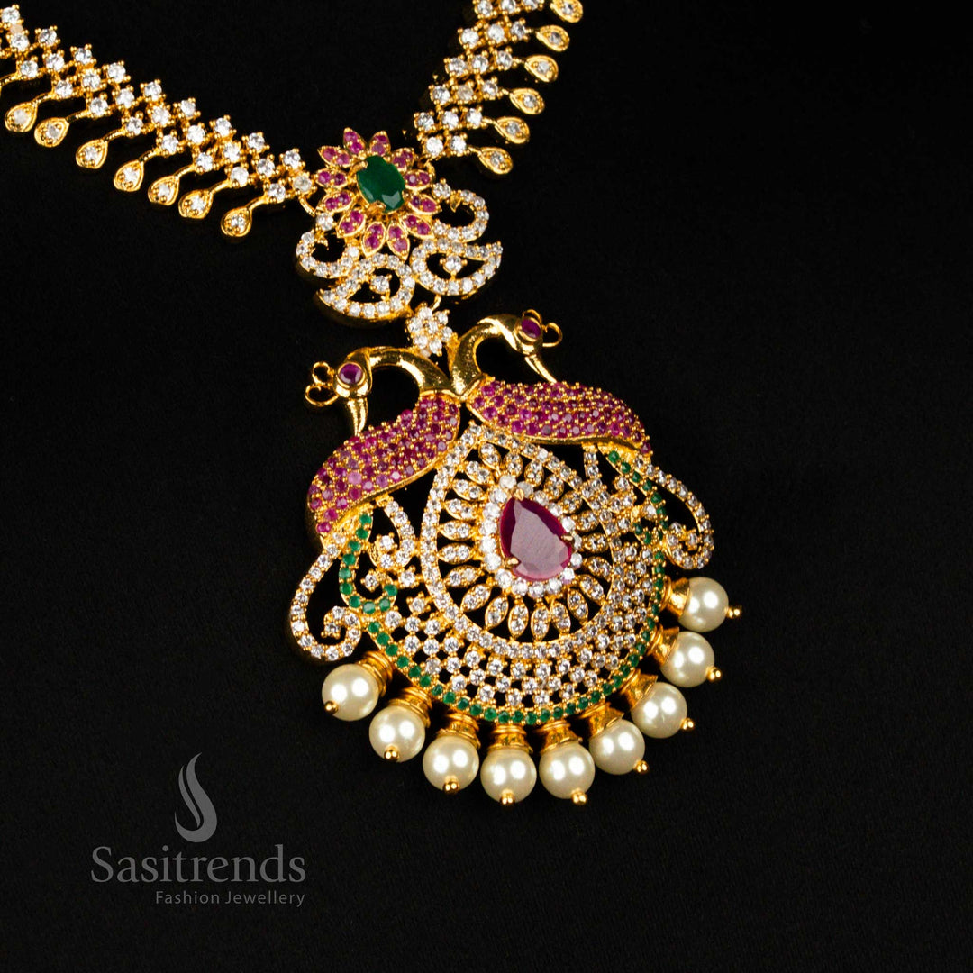 Multi Color Micro Gold Plated American Diamond Bridal Short Necklace set  - Sasitrends