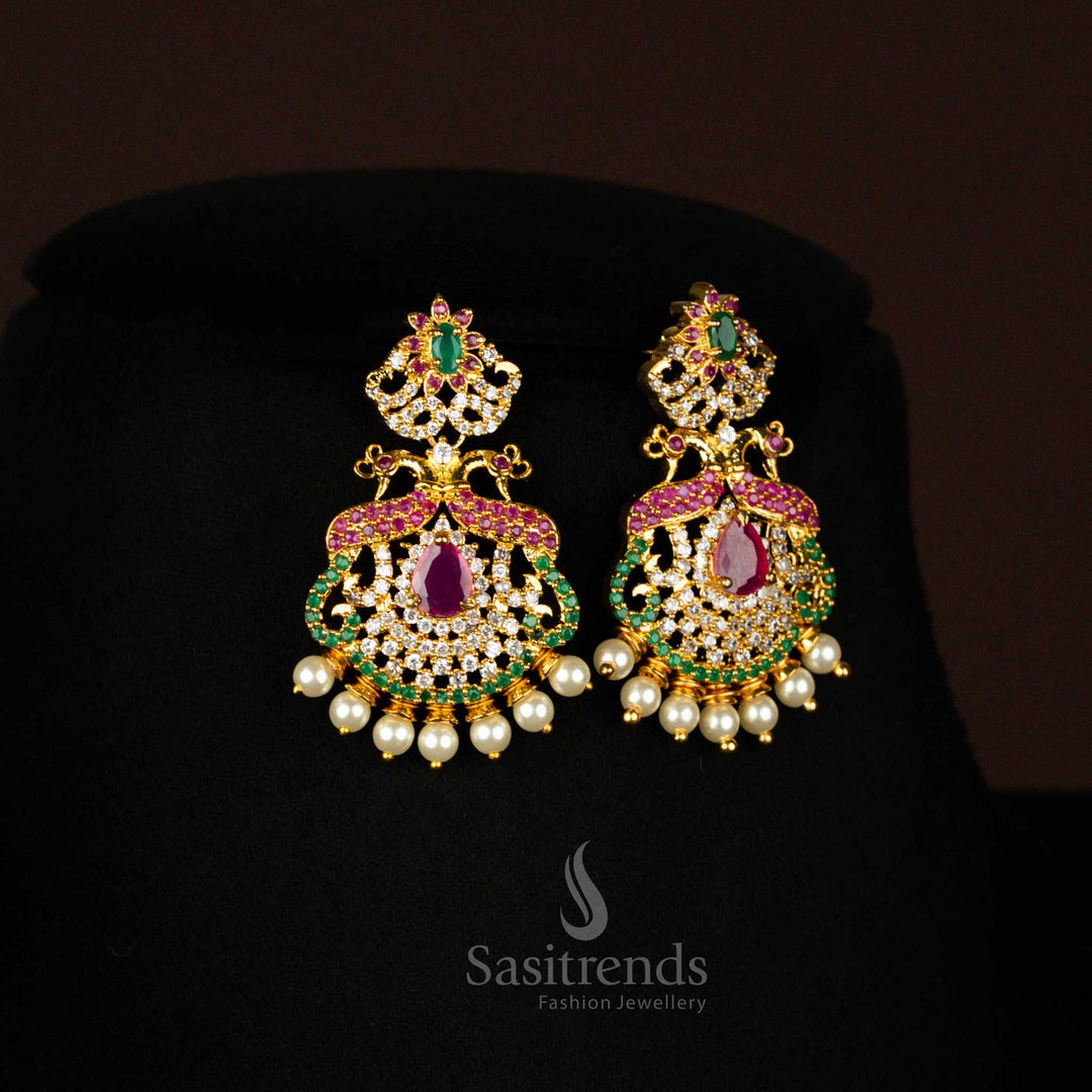 Multi Color Micro Gold Plated American Diamond Bridal Short Necklace set  - Sasitrends