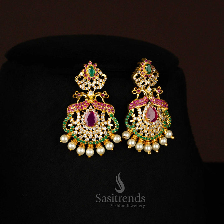 Multi Color Micro Gold Plated American Diamond Bridal Short Necklace set  - Sasitrends