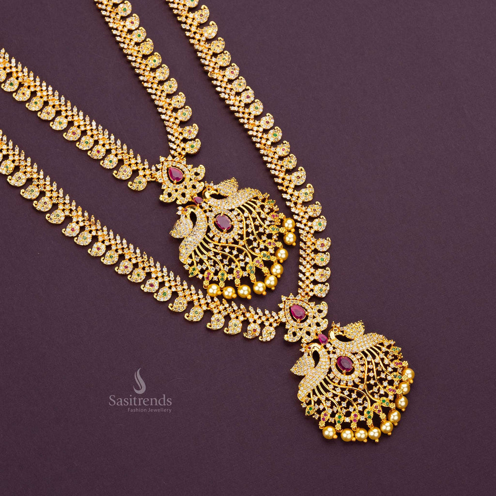 Traditional wear peacock motif and mango designer short and long necklace sasitrends