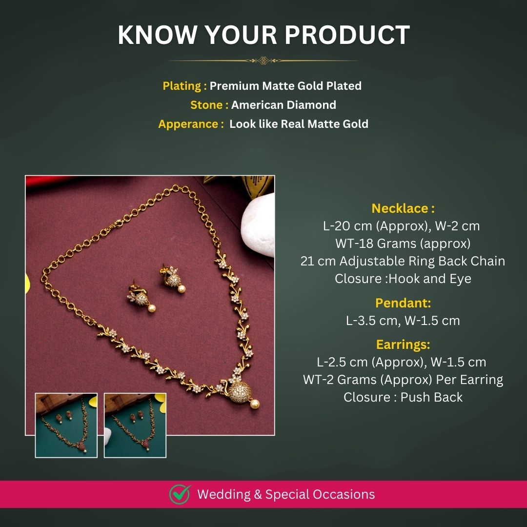 Matte Gold plated Necklace Jewellery Set Measurement Image - Sasitrends