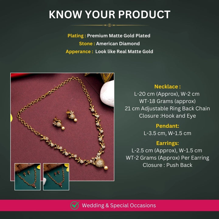 Matte Gold plated Necklace Jewellery Set Measurement Image - Sasitrends