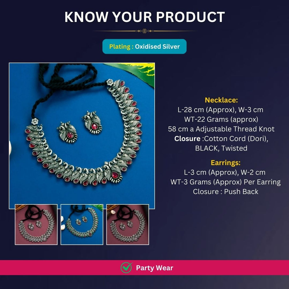 Oxidised Silver plated necklace jewellery set measurement image - Sasitrends