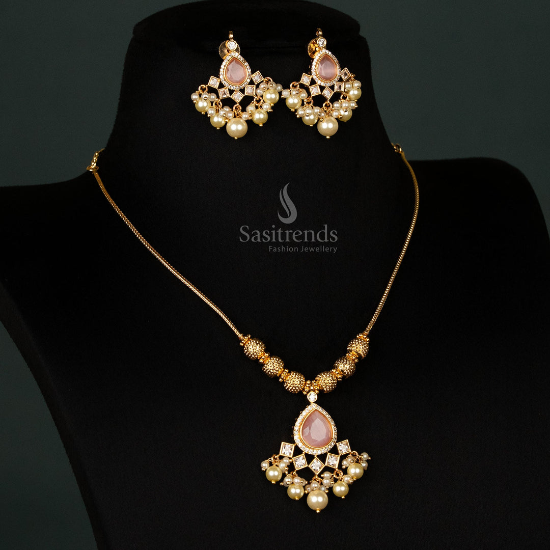 Micro Gold Plated Traditional Necklace with Teardrop Pendant and Pearls – Sasitrends