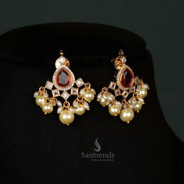 Festive Micro Gold Plated Beaded Chain Necklace Set with Matching Earrings