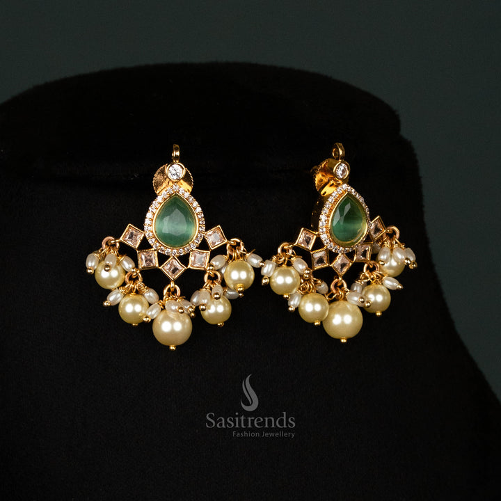 Festive Micro Gold Plated Beaded Chain Necklace Set with Matching Earrings