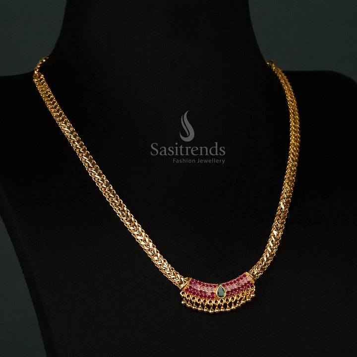 One Gram Micro Gold Plated Guaranteed Heart Shaped Necklace Jewellery – Traditional Festive Wear Necklaces - Sasitrends