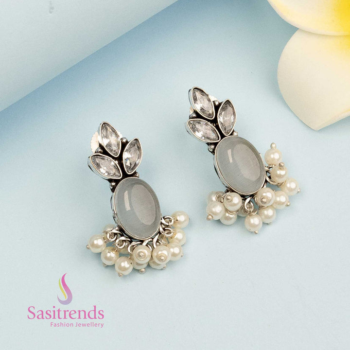 Latest Regular Oxidised Silver Look Earrings with Monalisa Stones for Office Wear | Sasitrends