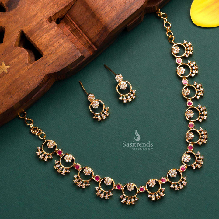 Sasitrends - Exquisite 1-Gram Micro Gold Plated Floral Designer AD Stone Necklace Jewellery Set