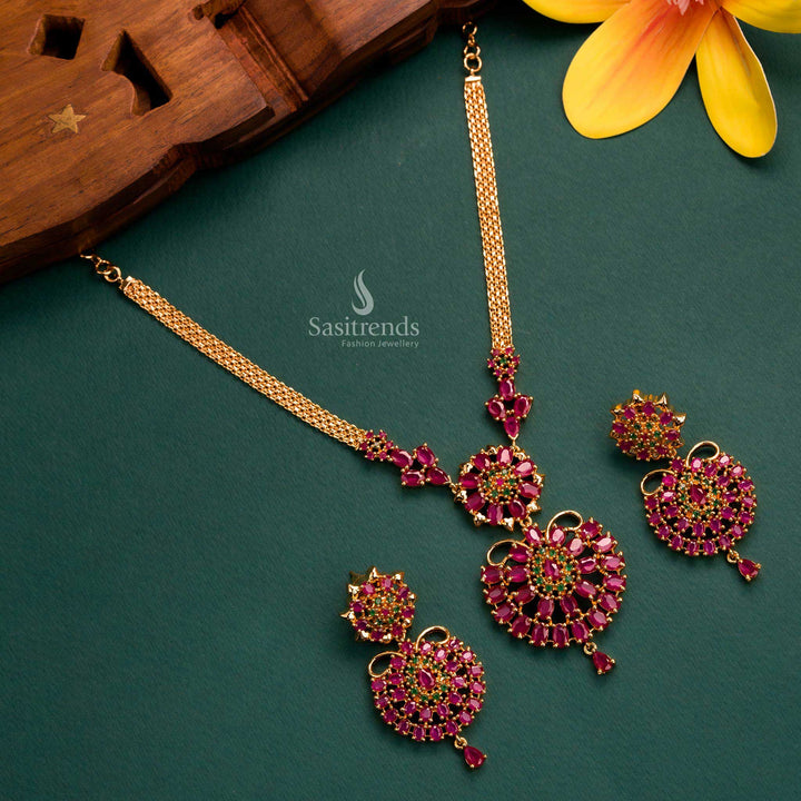 Exquisite Floral American Daimond Stone Micro Gold Plated Necklace Jewellery Set | Sasitrends