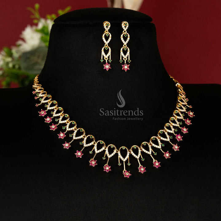 One gram micro gold plated floral loop jewellery set with multi-colored stones - Sasitrends