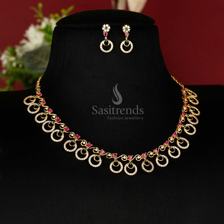 One-gram micro gold plated circular pattern jewellery set with multi stones Sasitrends