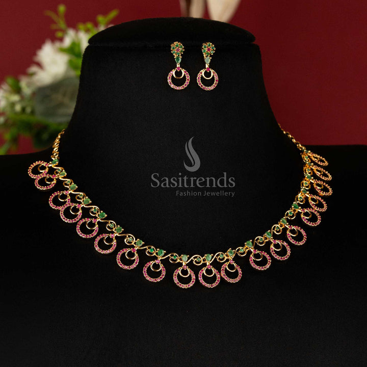 One-gram micro gold plated circular pattern jewellery set with ruby green stones Sasitrends