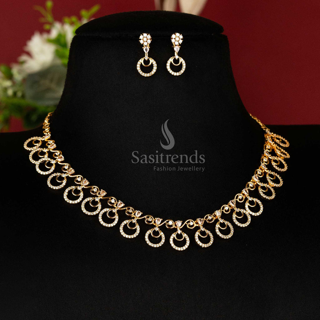 One-gram micro gold plated circular pattern jewellery set with white stones - Sasitrends