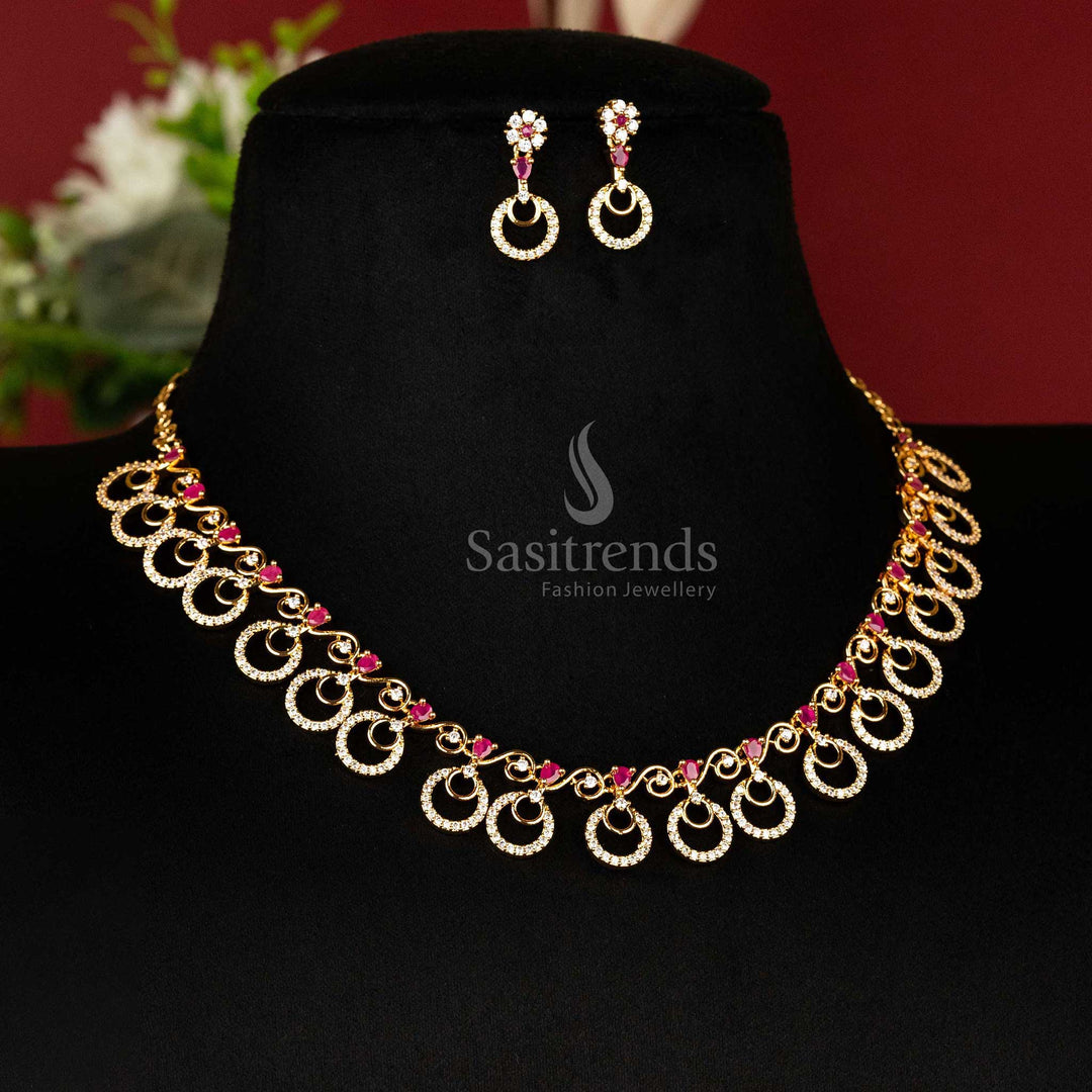 One-gram micro gold plated circular pattern jewellery set with white ruby stones Sasitrends