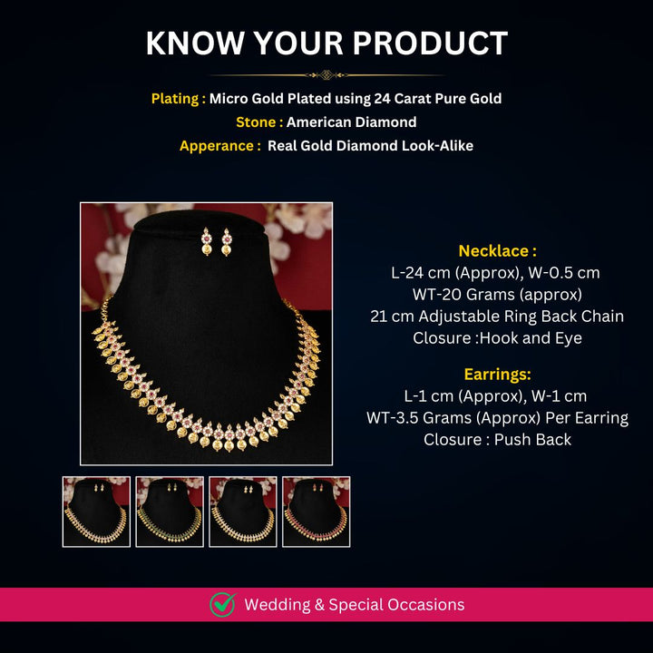 Micro Gold plated Necklace Jewellery Set Measurement Image - Sasitrends