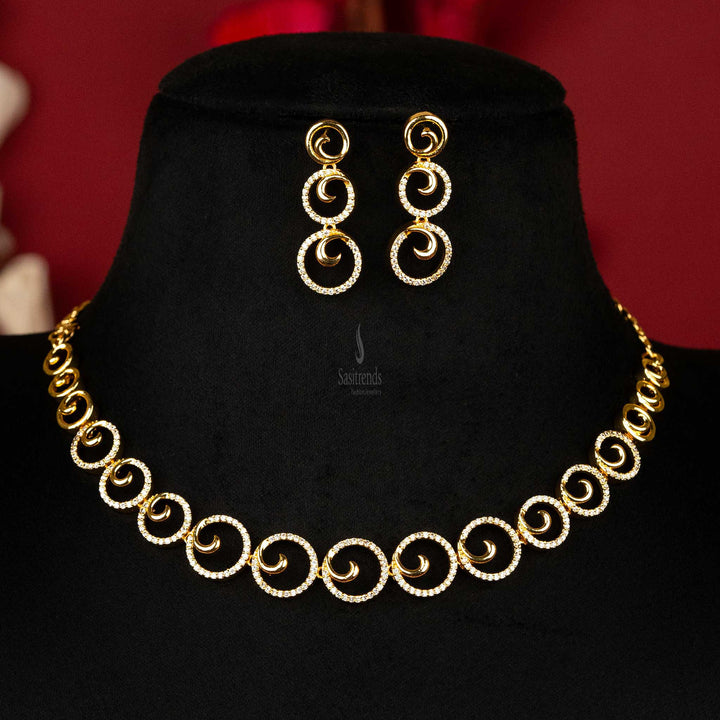 Sasitrends - Exquisite Micro Gold Plated American Diamond Circle Motif Necklace Jewellery Set