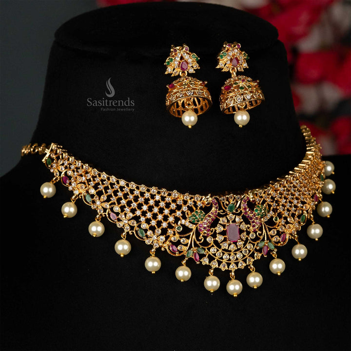 Festive American Diamond choker jewellery for sarees and lehengas, design