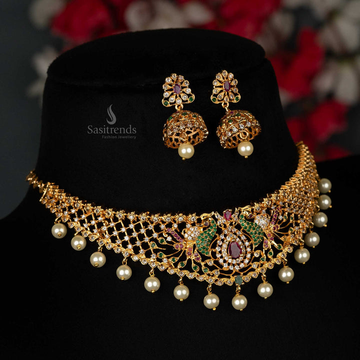 Wedding Special Gold Plated Choker Set with Jhumka Earrings