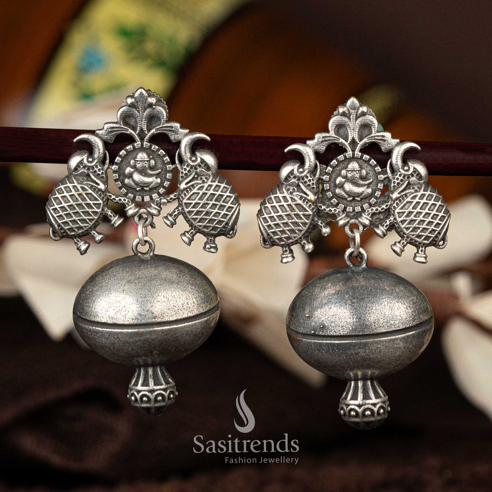 Mint Green - Saanjh Bela Rabbit & Elephant Oxidised Earrings main image 0