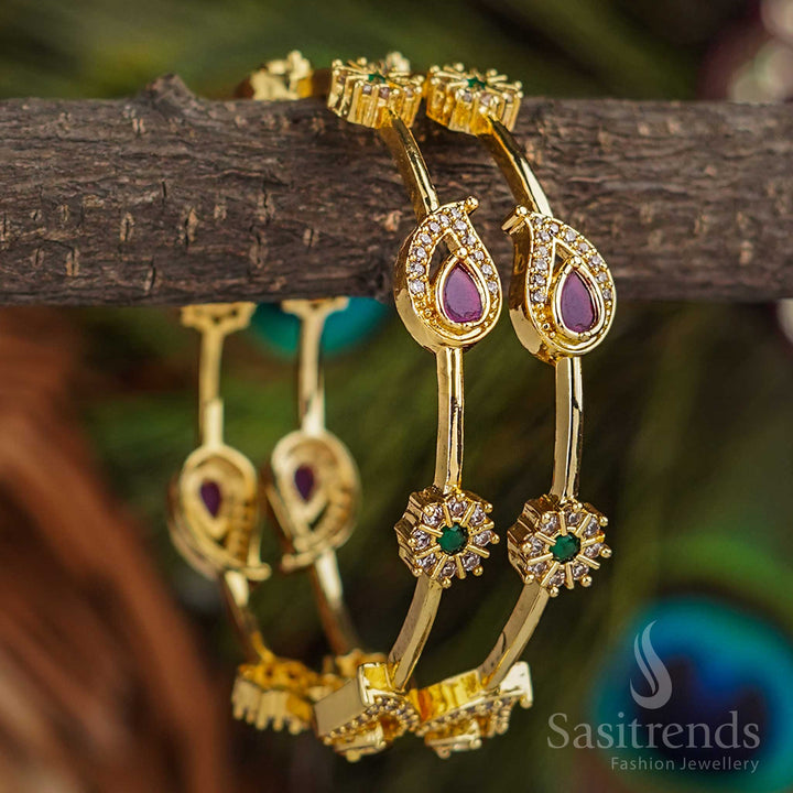 Latest Traditional Bangles Pair: American Diamond Stones, One Gram Micro Gold Plated | Sasitrends