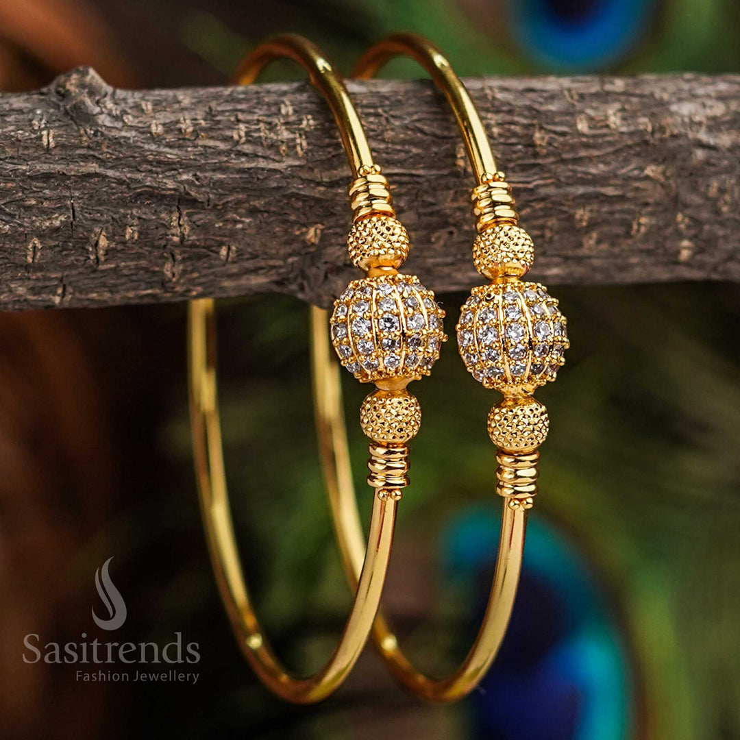 Elegant Micro Gold Plated  Bangle Pair with American Diamond Stones - Sasitrends