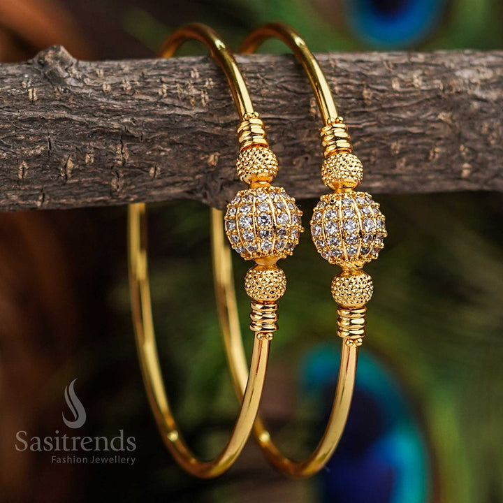 Elegant Micro Gold Plated  Bangle Pair with American Diamond Stones - Sasitrends