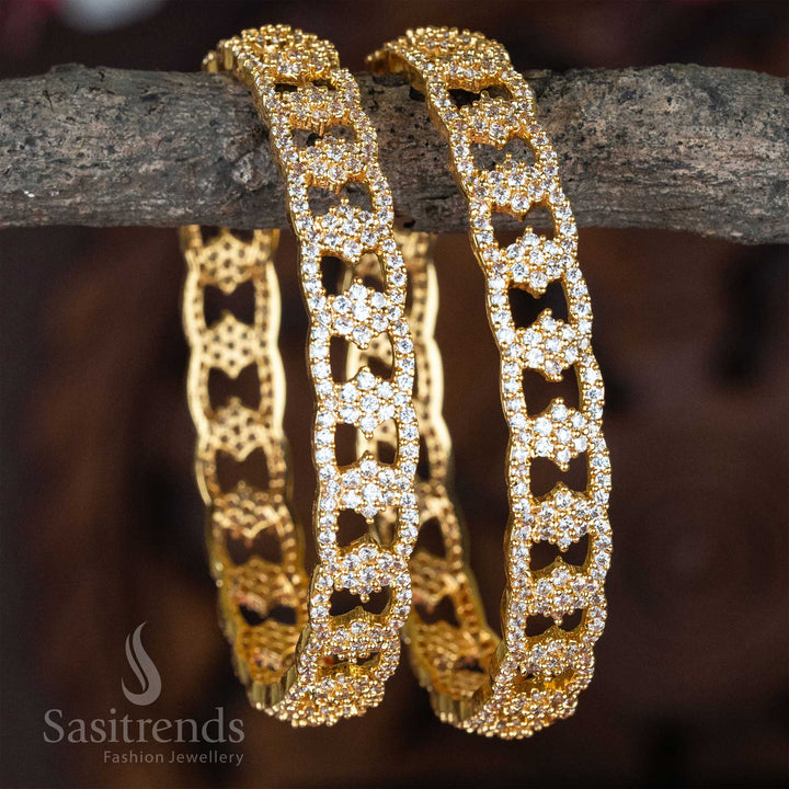 New Party Wear Micro Gold Plated White American Diamond Bangles for Women - Latest Bangles for Online Shopping