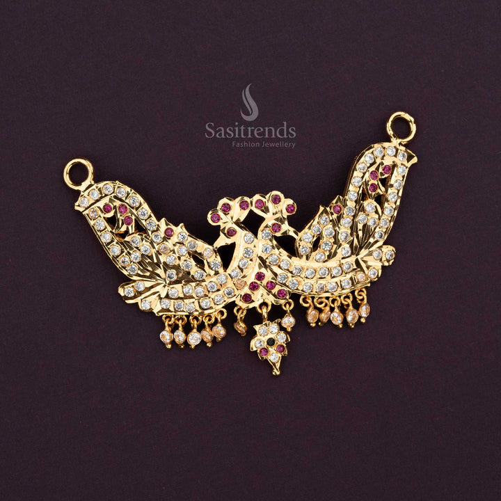 Premium Impon Addigai Micro Gold Plated Double Peacock Ornate Winged Design Pendant with AD Stones – Traditional & Festive Wear - Sasitrends