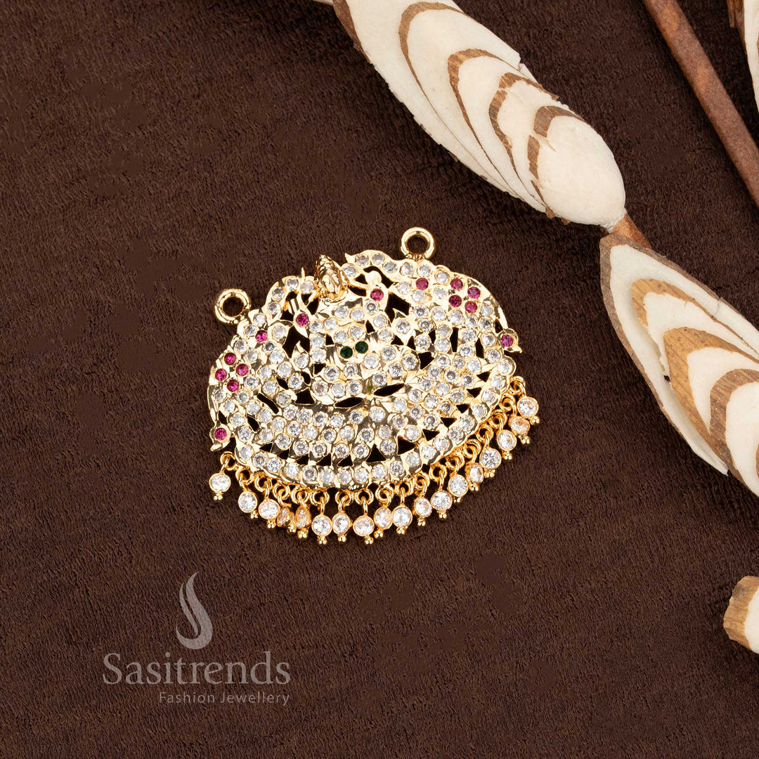 Impon Addigai Gold Plated Pendant Featuring Seated Lakshmi with AD Stones