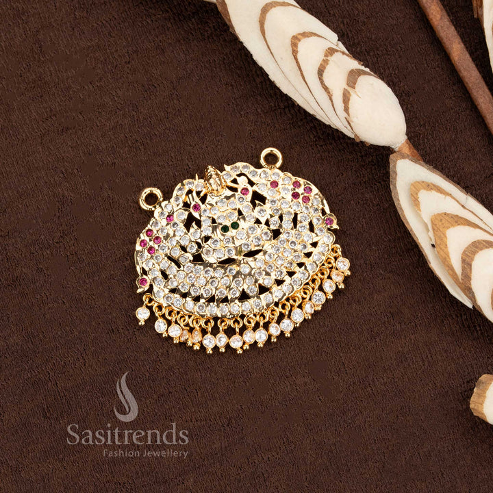 Impon Addigai Gold Plated Pendant Featuring Seated Lakshmi with AD Stones