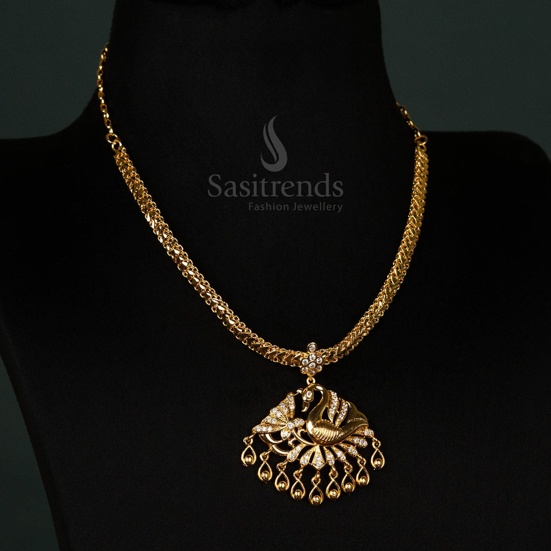 Premium Impon Addigai Micro Gold Plated Peacock Pendant Necklace with Gajiri Chain, Traditional Wear - Sasitrends