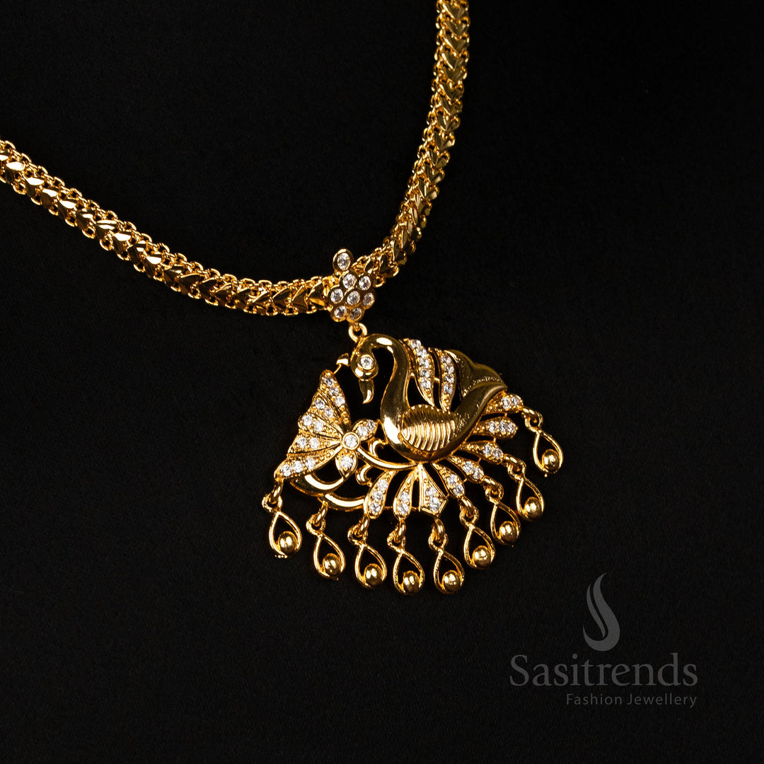 Premium Impon Addigai Micro Gold Plated Peacock Pendant Necklace with Gajiri Chain, Traditional Wear - Sasitrends