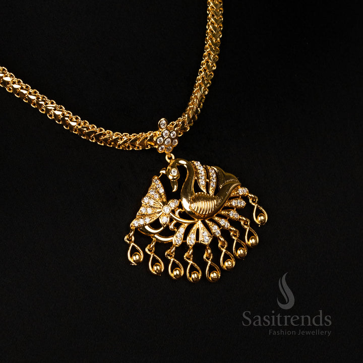 Premium Impon Addigai Micro Gold Plated Peacock Pendant Necklace with Gajiri Chain, Traditional Wear - Sasitrends