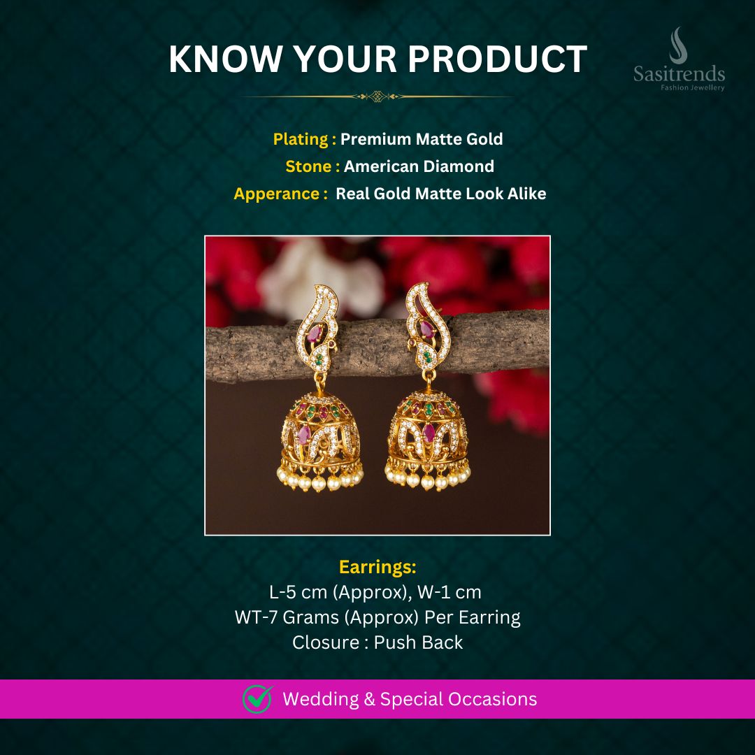 Matte Gold Plated AD Earrings Measurement Image - Sasitrends