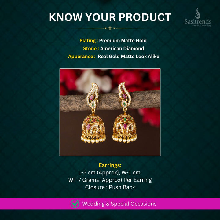 Matte Gold Plated AD Earrings Measurement Image - Sasitrends