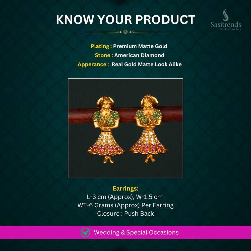 Matte Gold Plated AD Earrings Measurement Image - Sasitrends